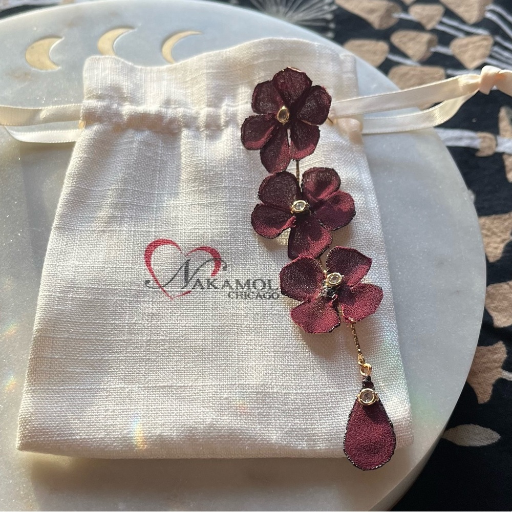 Nakamol Chicago Maroon Tiered Pansy Earrings with CZ Pre-Loved - Picture 6 of 7
